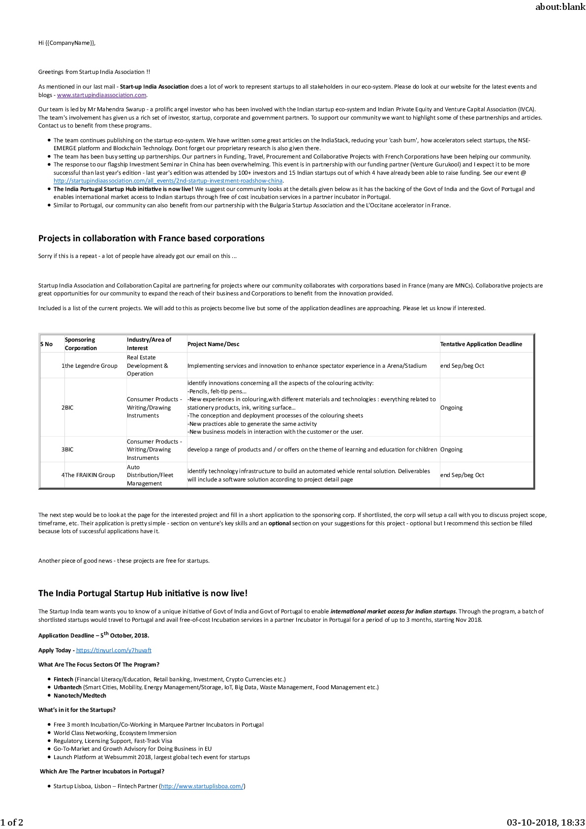 Startup India Association update pg1